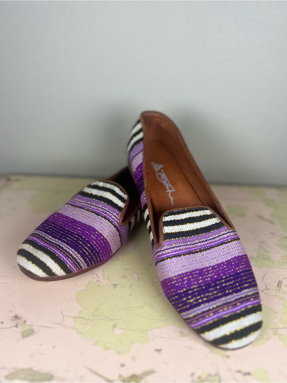 Teysha Handwoven Artisan Textile Leather Smoking Slipper Loafers Purple 40